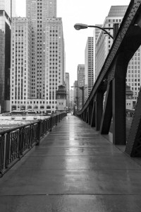chicago bridge in the rain  